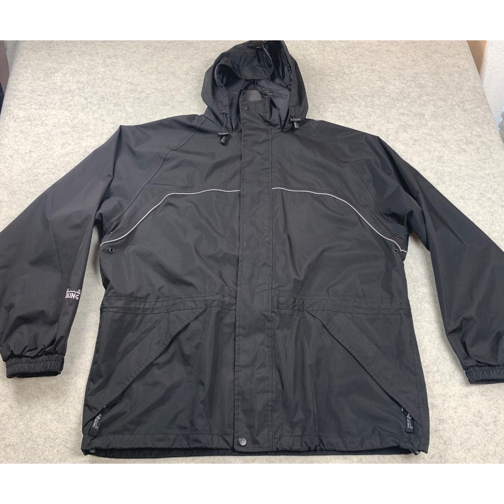 Viking Torrent Rain Jacket Mens XL Black Reflective Fold-Away Hood Waterproof